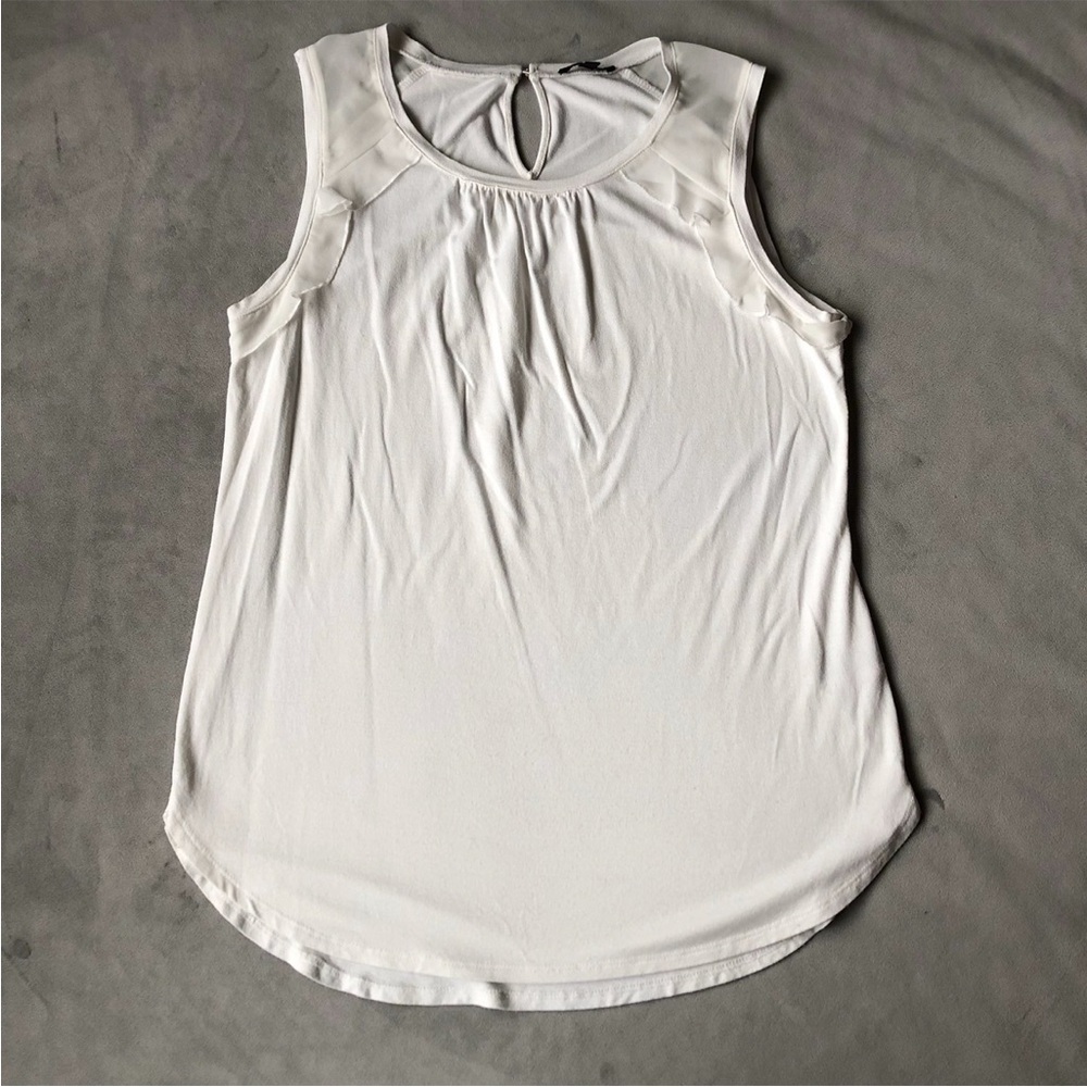 Dynamite ~ Tank with Sheer Shoulder and Frilly Trim ~ Women’s Size Small
